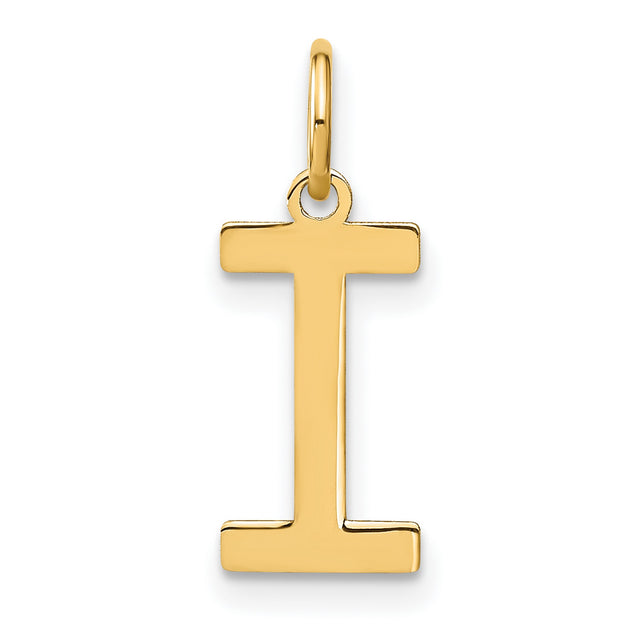 14k Yellow Gold Letter I Pendant Charm, Polished Block Initial Monogram Design