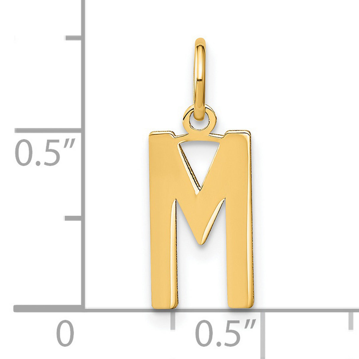 14k Yellow Gold Letter M Pendant Charm, Polished Block Initial Jewelry for Necklace or Bracelet