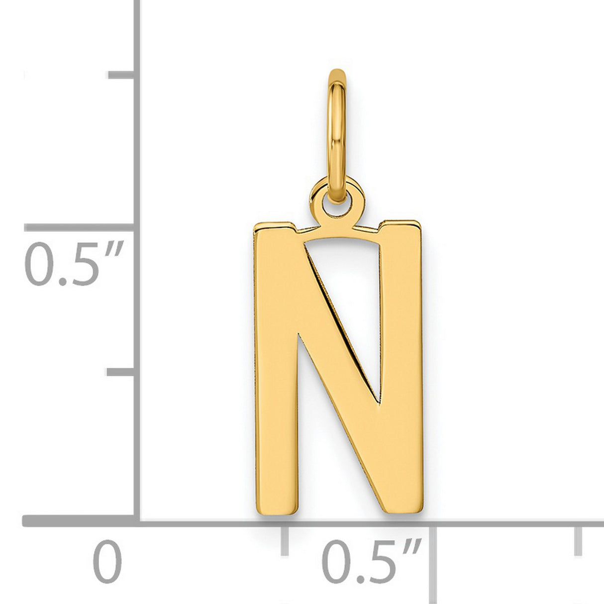 14k Yellow Gold Letter N Pendant, Bold Block Initial Charm with Polished Finish