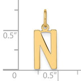 14k Yellow Gold Letter N Pendant, Bold Block Initial Charm with Polished Finish