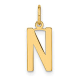 14k Yellow Gold Letter N Pendant, Bold Block Initial Charm with Polished Finish