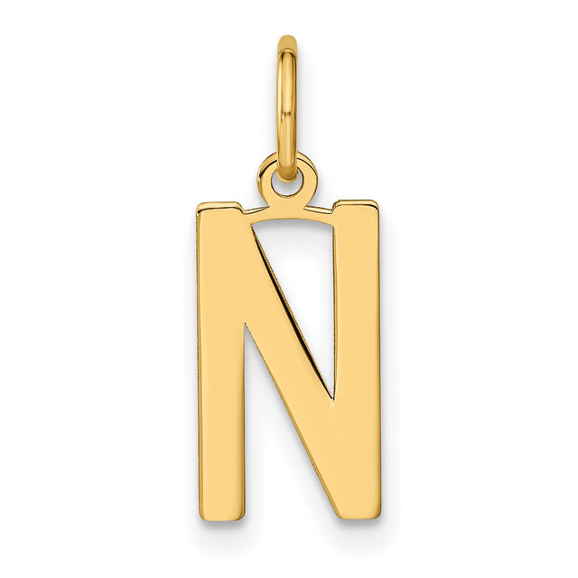14k Yellow Gold Letter N Pendant, Bold Block Initial Charm with Polished Finish