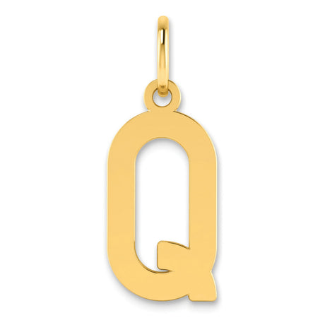 14k Yellow Gold Initial Q Pendant, Polished Block Letter Charm, Unisex Monogram Jewelry