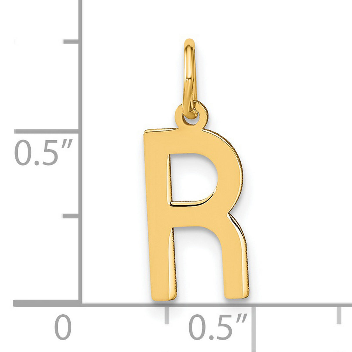 14k Yellow Gold Initial Charm Pendant, Block Letter R Design, Polished Alphabet Jewelry