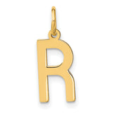 14k Yellow Gold Initial Charm Pendant, Block Letter R Design, Polished Alphabet Jewelry
