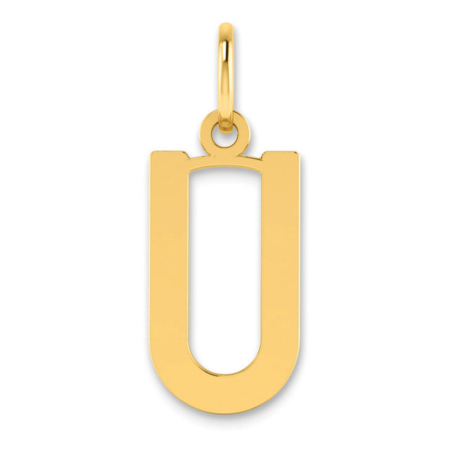 14k Yellow Gold Letter U Pendant Charm, Polished Alphabet Cutout for Women or Unisex
