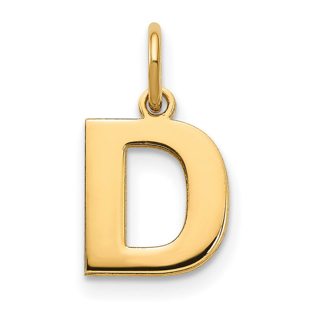 14k Yellow Gold Letter D Pendant Charm, Polished Initial for Necklace or Bracelet