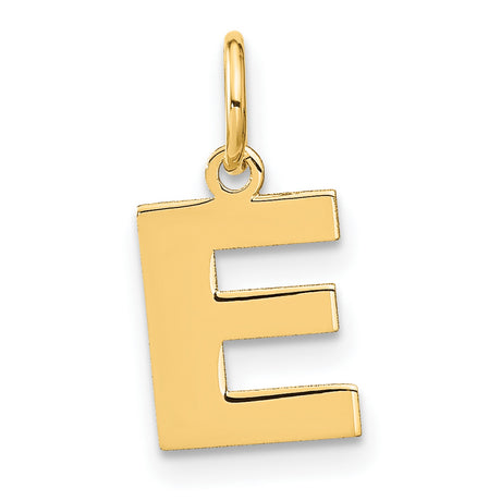 14k Yellow Gold Letter E Pendant, Polished Block Style Alphabet Charm for Women or Unisex
