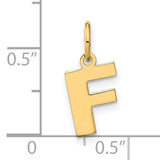 14k Yellow Gold Letter F Pendant Charm, Polished Block Alphabet Design for Women