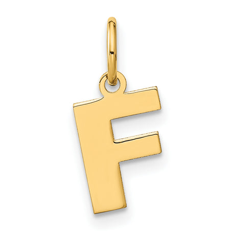 14k Yellow Gold Letter F Pendant Charm, Polished Block Alphabet Design for Women