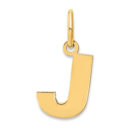 14k Yellow Gold Letter J Pendant Charm with Bold Block Initial Design