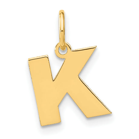 14k Yellow Gold Letter K Pendant Charm, Bold Polished Initial Monogram Jewelry for Women or Unisex