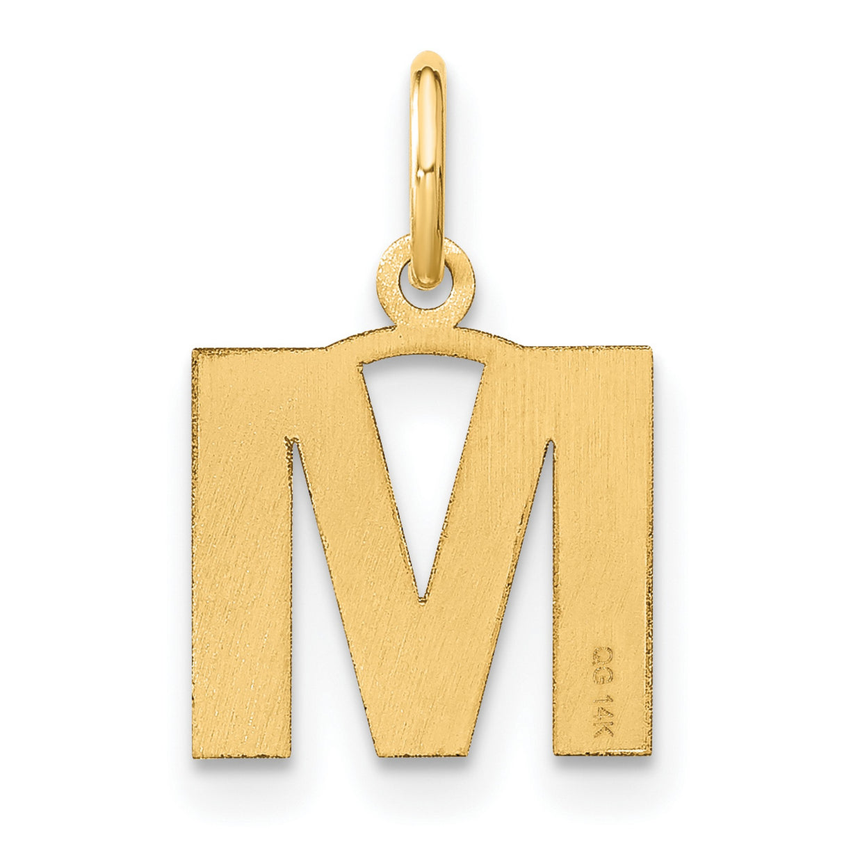 14k Yellow Gold Initial M Pendant Charm, Block Letter Monogram Design, Polished Alphabet Jewelry
