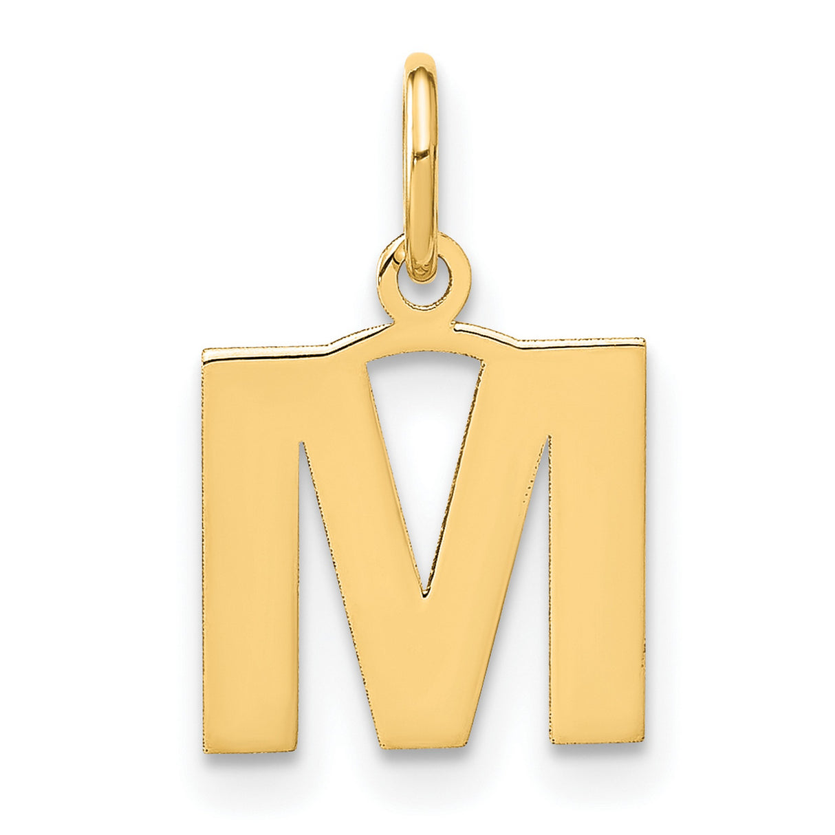 14k Yellow Gold Initial M Pendant Charm, Block Letter Monogram Design, Polished Alphabet Jewelry