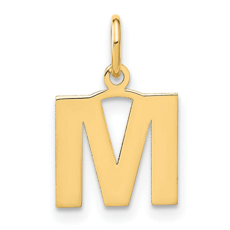 14k Yellow Gold Initial M Pendant Charm, Block Letter Monogram Design, Polished Alphabet Jewelry