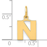 14k Yellow Gold Initial N Pendant Charm, Block Letter Design, Unisex Monogram Jewelry