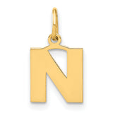 14k Yellow Gold Initial N Pendant Charm, Block Letter Design, Unisex Monogram Jewelry