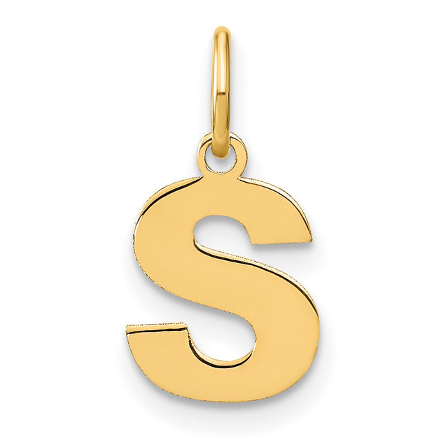 14k Yellow Gold Letter S Pendant Charm, Polished Block Initial Monogram Jewelry for Women or Unisex