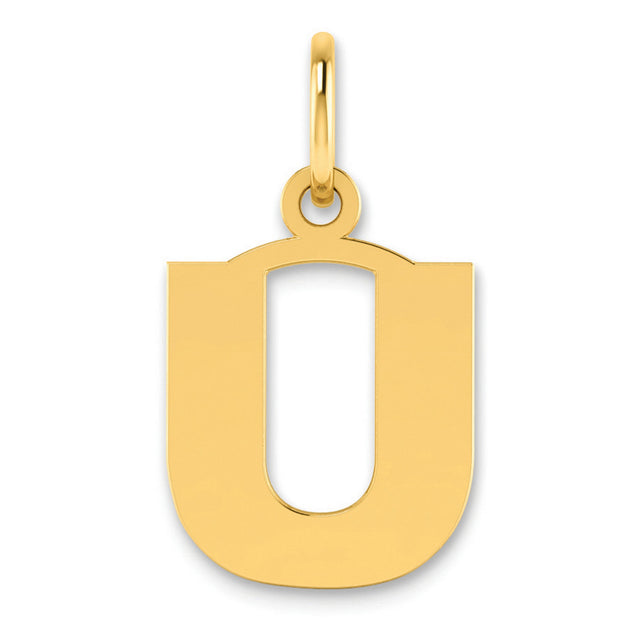 Letter U Initial Charm Pendant in Real 14k Yellow Gold