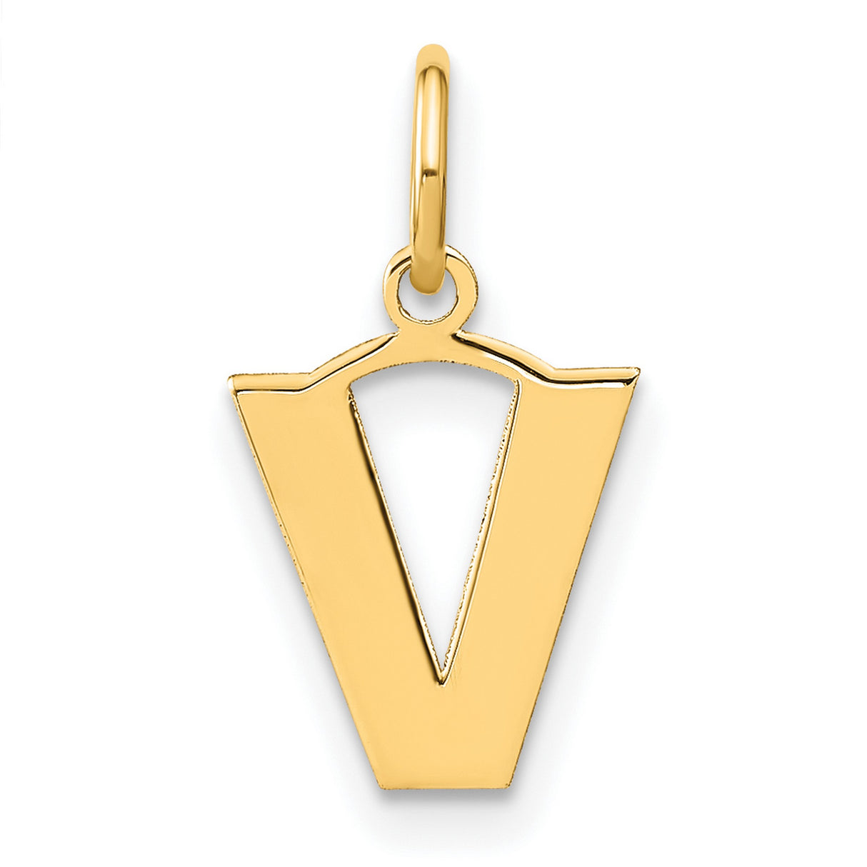 14k Yellow Gold Initial V Pendant Charm, Polished Letter Jewelry for Women