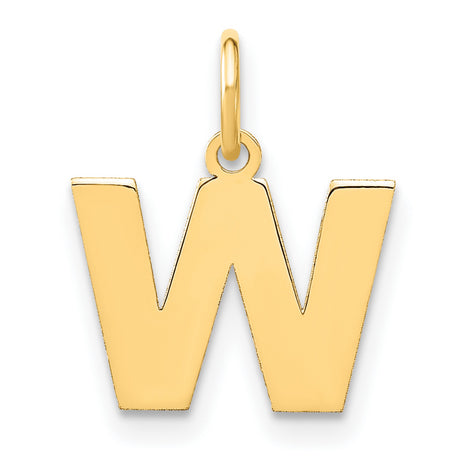 14k Yellow Gold Letter W Pendant Charm, Polished Block Initial Monogram Jewelry