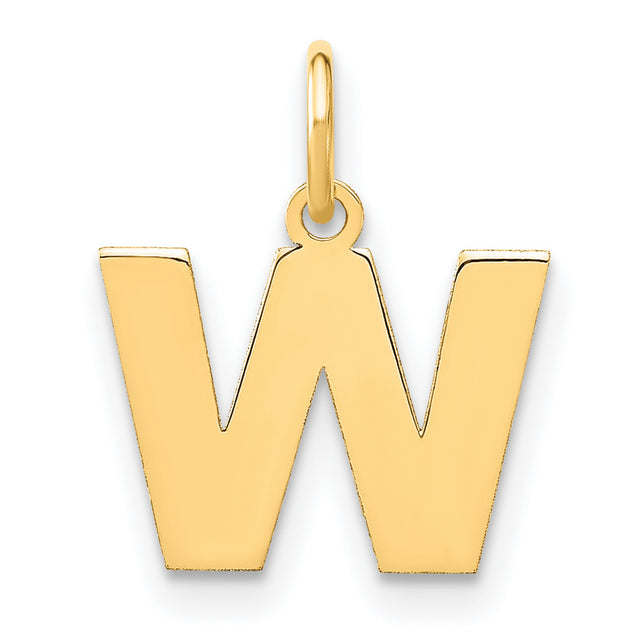 14k Yellow Gold Letter W Pendant Charm, Polished Block Initial Monogram Jewelry