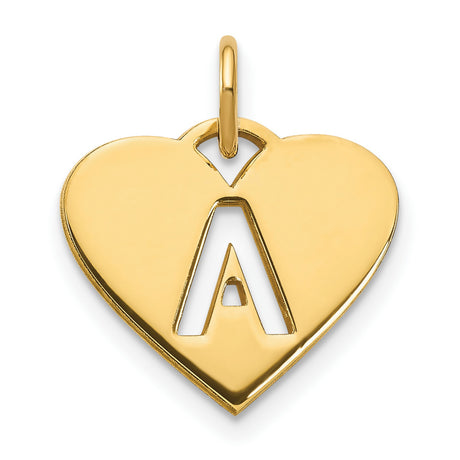 14k Yellow Gold Heart Pendant with Cutout Letter A, Dainty Monogram Charm