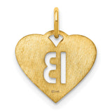 14k Yellow Gold Heart Pendant with Cutout Number 13 Design, Lucky Charm Jewelry
