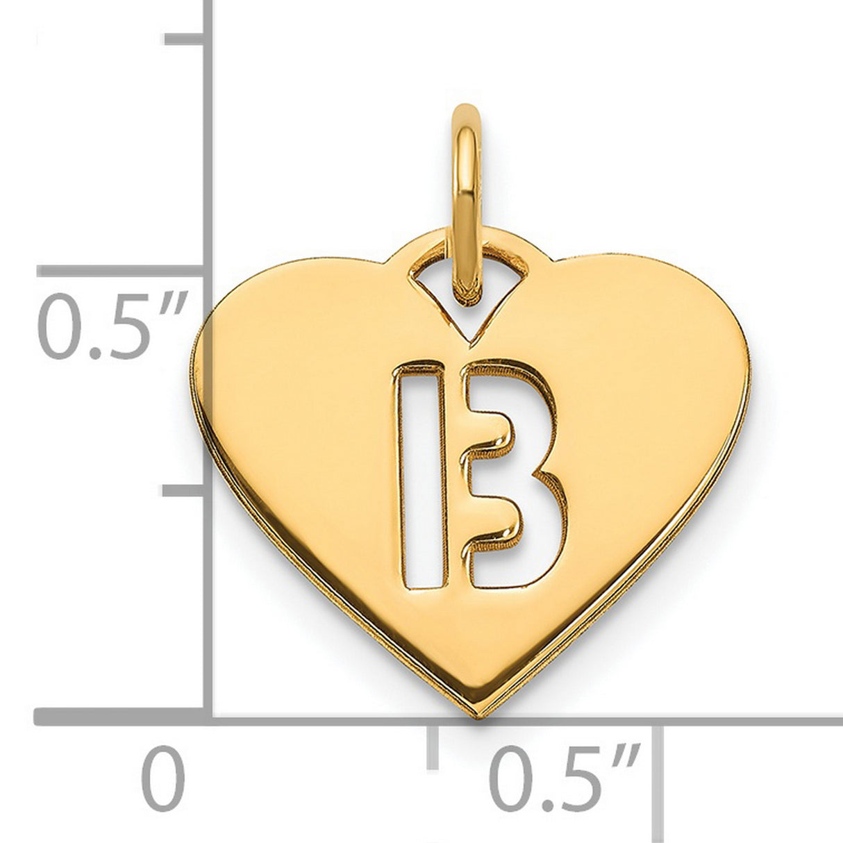 14k Yellow Gold Heart Pendant with Cutout Number 13 Design, Lucky Charm Jewelry
