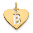 14k Yellow Gold Heart Pendant with Cutout Number 13 Design, Lucky Charm Jewelry