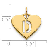 14k Yellow Gold Heart Letter D Pendant with Cutout Design, Monogram Charm
