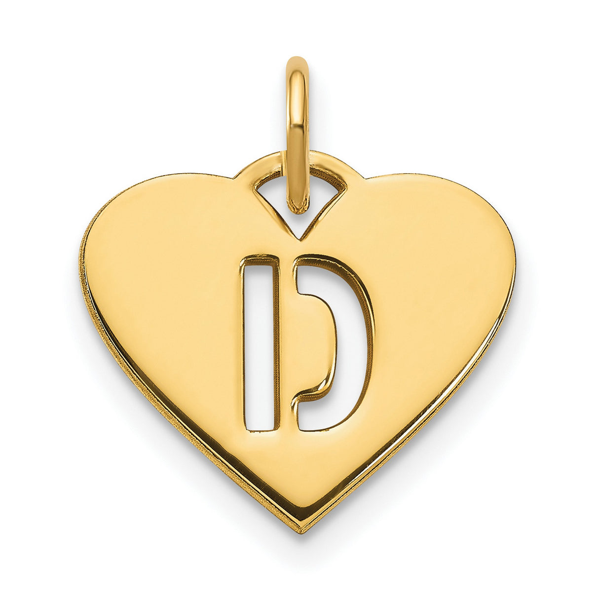 14k Yellow Gold Heart Letter D Pendant with Cutout Design, Monogram Charm
