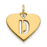 14k Yellow Gold Heart Letter D Pendant with Cutout Design, Monogram Charm