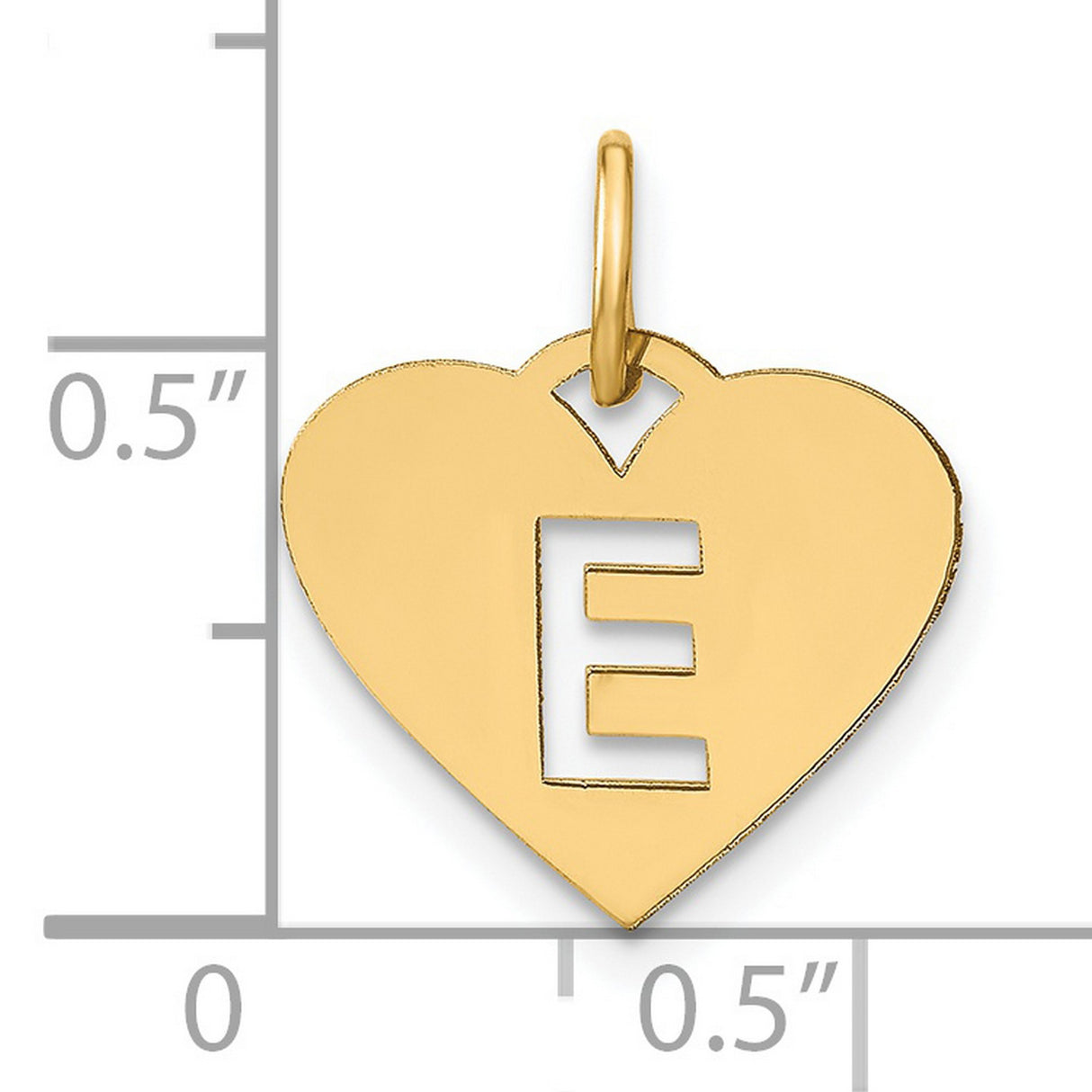 14k Yellow Gold Heart Pendant with Cutout Letter E, Dainty Initial Charm or Bracelet Accessory