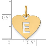 14k Yellow Gold Heart Pendant with Cutout Letter E, Dainty Initial Charm or Bracelet Accessory