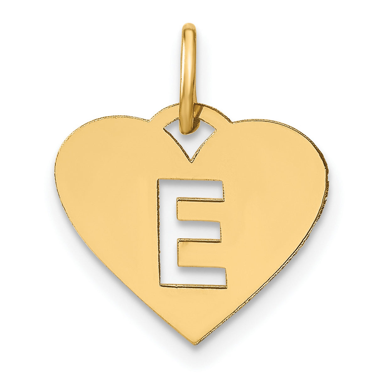 14k Yellow Gold Heart Pendant with Cutout Letter E, Dainty Initial Charm or Bracelet Accessory