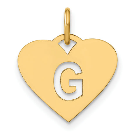 14k Yellow Gold Heart Pendant with Cutout Letter G, Dainty Initial Charm for Women and Girls