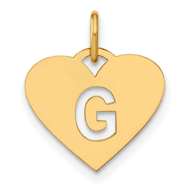 14k Yellow Gold Heart Pendant with Cutout Letter G, Dainty Initial Charm for Women and Girls