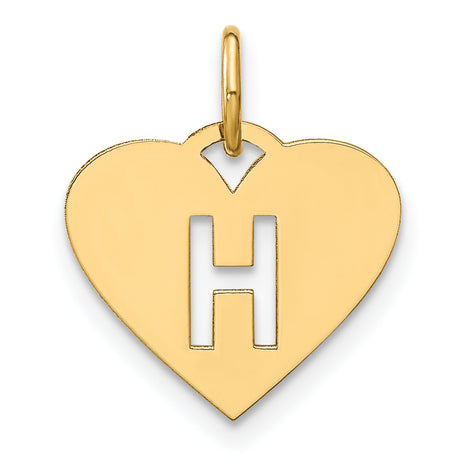 14k Yellow Gold Heart Pendant with Cutout Letter H, Personalized Initial Charm