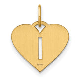 14k Yellow Gold Heart Pendant with Vertical Cutout Letter I, Dainty Initial Charm for Women