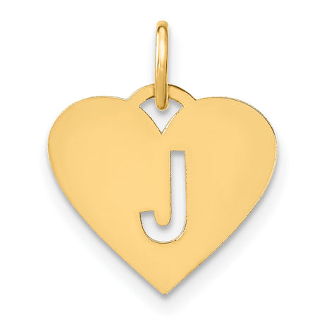 14k Yellow Gold Heart Pendant with Cutout Letter J, Initial Charm for Women or Unisex Wear