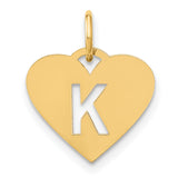 14k Yellow Gold Heart Pendant with Cut-Out Letter K, Personalized Initial Charm
