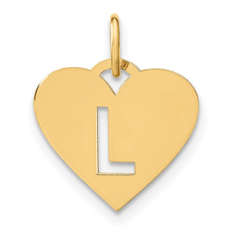 14k Yellow Gold Heart Pendant with Cutout Letter L, Script Monogram Charm for Women