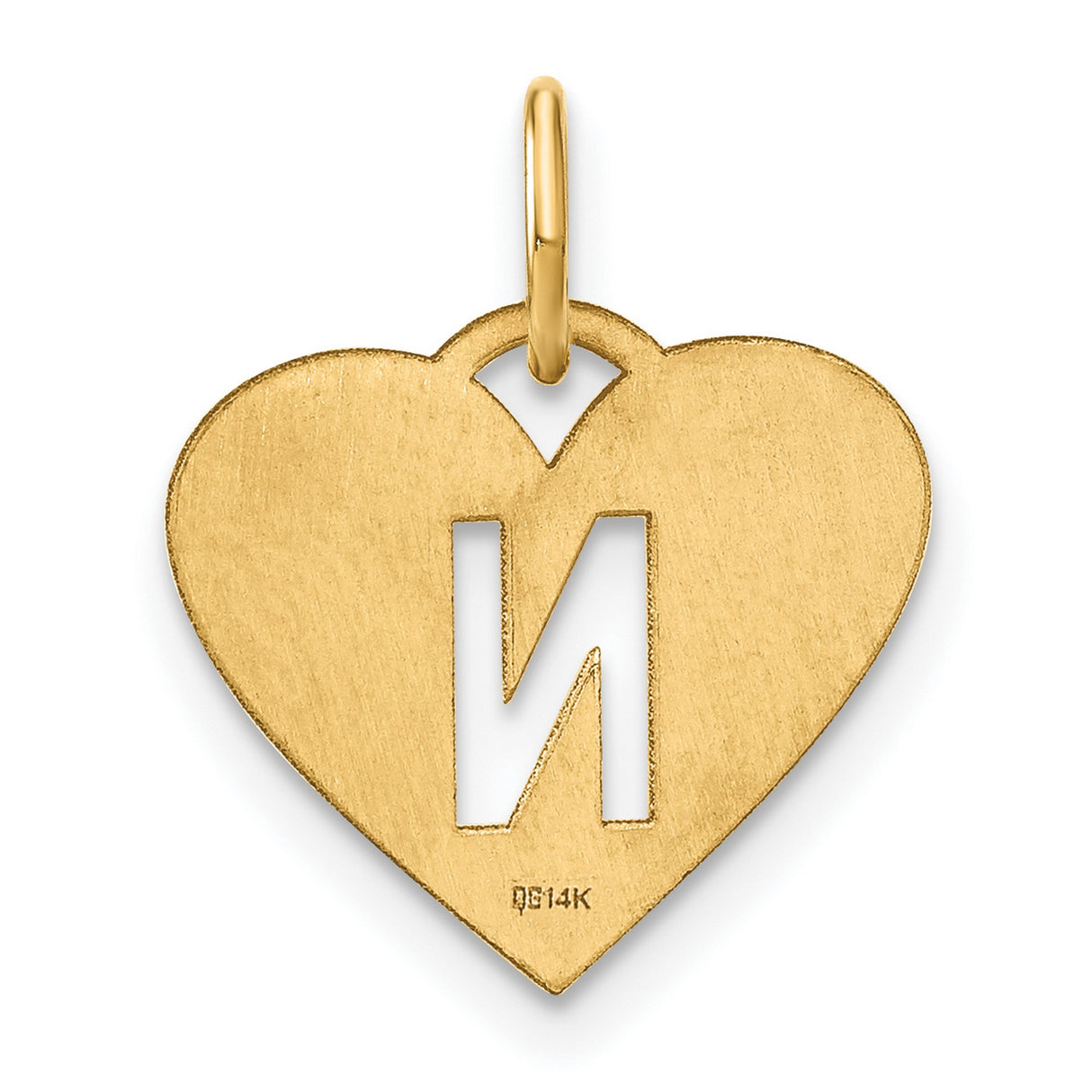 14k Yellow Gold Heart Pendant with Cutout Letter N, Dainty Monogram Charm for Women