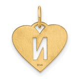 14k Yellow Gold Heart Pendant with Cutout Letter N, Dainty Monogram Charm for Women