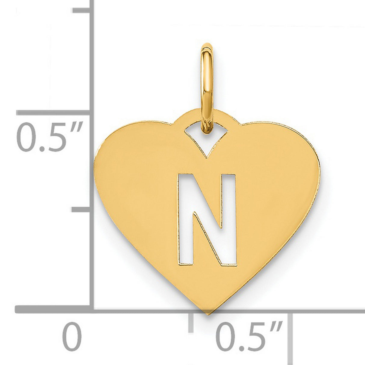 14k Yellow Gold Heart Pendant with Cutout Letter N, Dainty Monogram Charm for Women