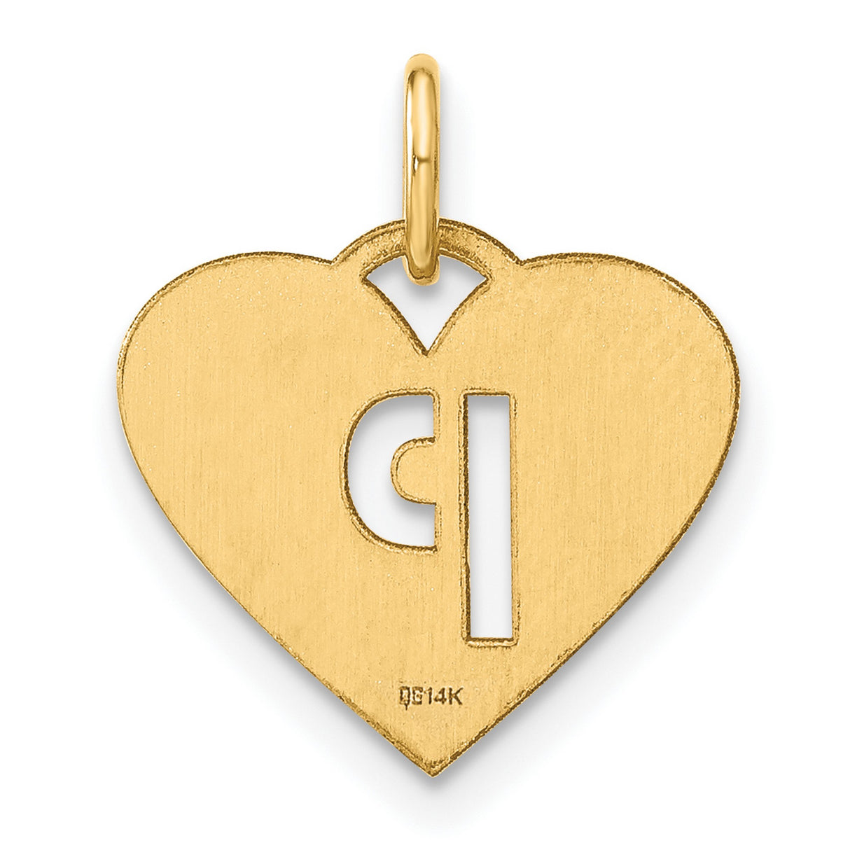 14k Yellow Gold Heart Pendant with Cutout Letter P, Dainty Monogram Charm for Women