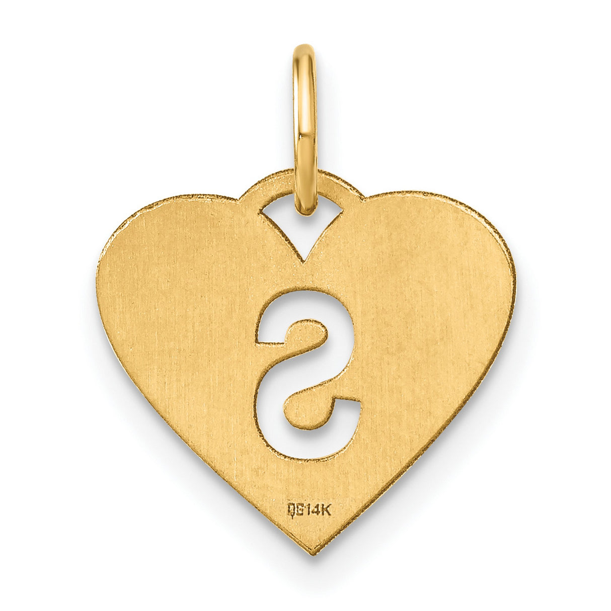 14k Yellow Gold Heart Shaped Pendant with Cutout S Initial, Letter Charm for Women