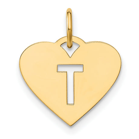 14k Yellow Gold Heart Pendant with Cutout Cross Design, Christian Religious Charm