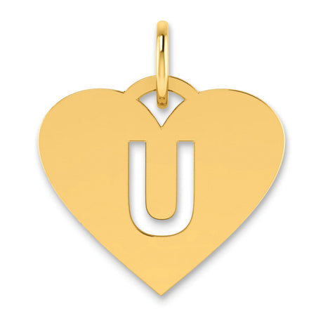 Initial Letter U Initial Charm Pendant in Real 14k Yellow Gold